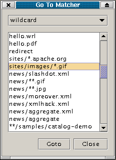 Screenshot of Cocoon's matcher dialog